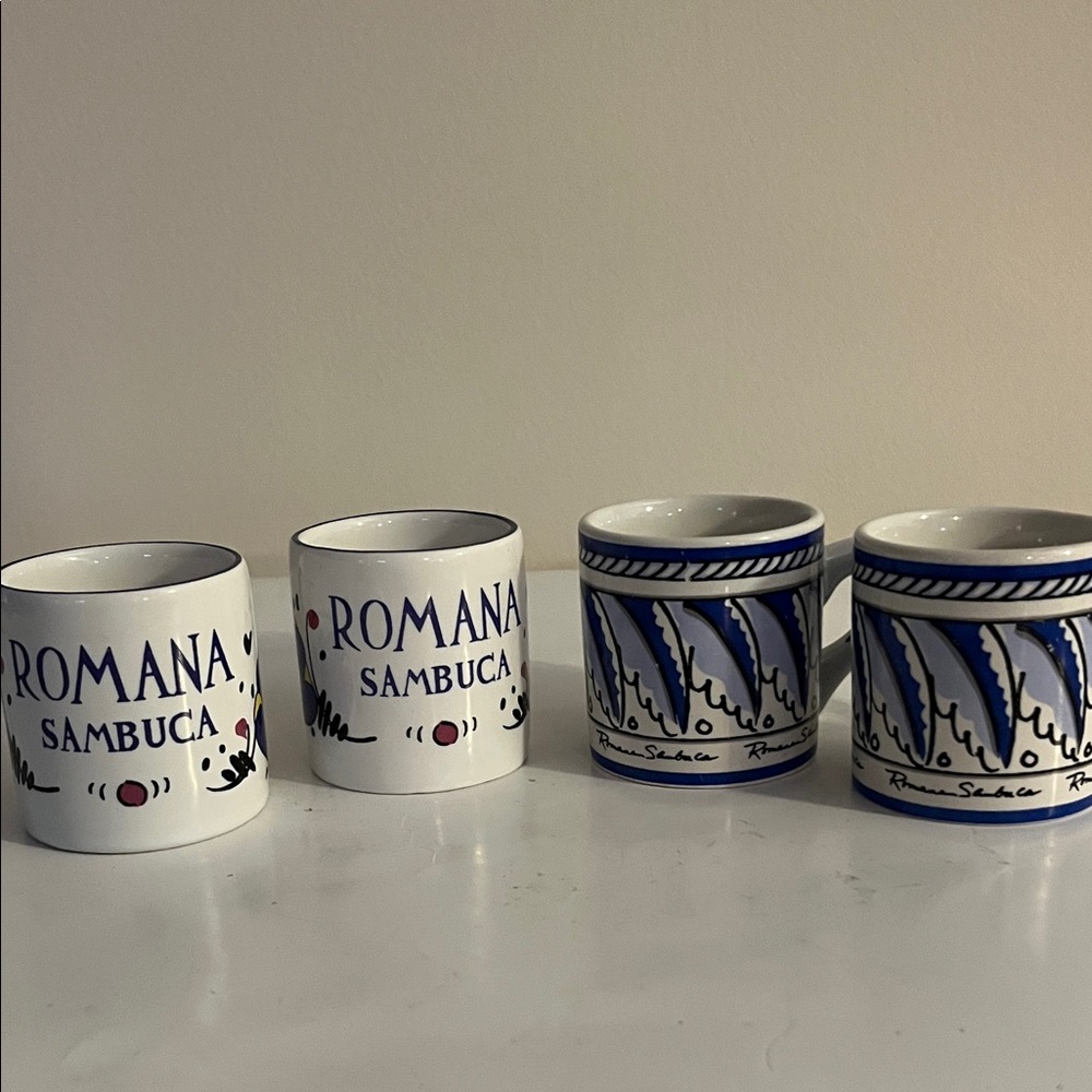 Ceramic Espresso Cups - Set of 4, Blue and White